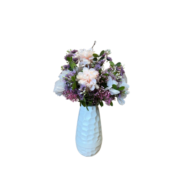 Vase décoratif blanc canard avec fleurs séchées et artificielles